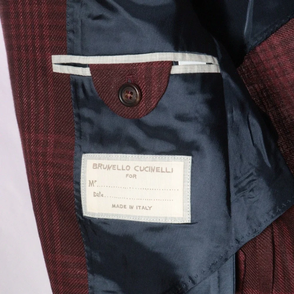 Brunello Cucinelli Frisé Prince Of Wales Deconstructed Blazer Jacket 52 IT $5995